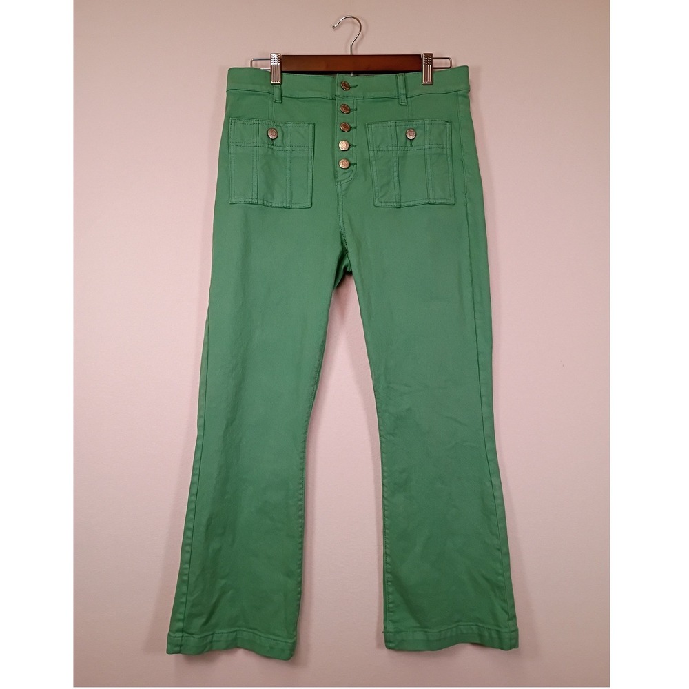 Utility Retro LOFT Womens 8 29 Green High Rise Kick Crop Button Fly Pants